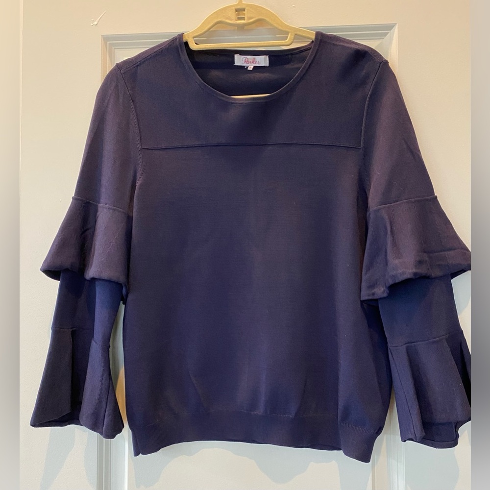Parker Navy Blue Ruffle Sleeve Top
